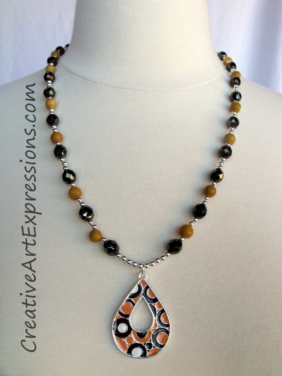 Creative Art Expressions Handmade Iris Brown Yellow & Silver Necklace Jewelry Design